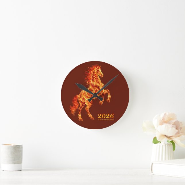 2026 Year of the Fire Horse Runde Wanduhr (Zuhause)