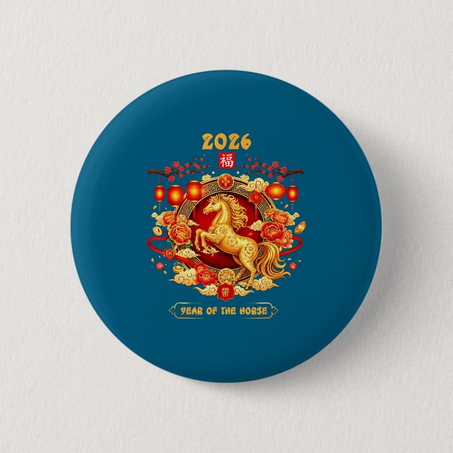 2026 Year Of The Horse Chinese Zodiac Art  Button (Vorderseite)
