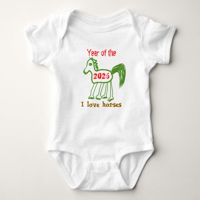  2026 Year of the Horse Fun Green Horse Baby Strampler (Vorderseite)
