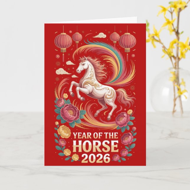 2026 Year of the Horse Greeting Card Karte (Gelbe Blume)