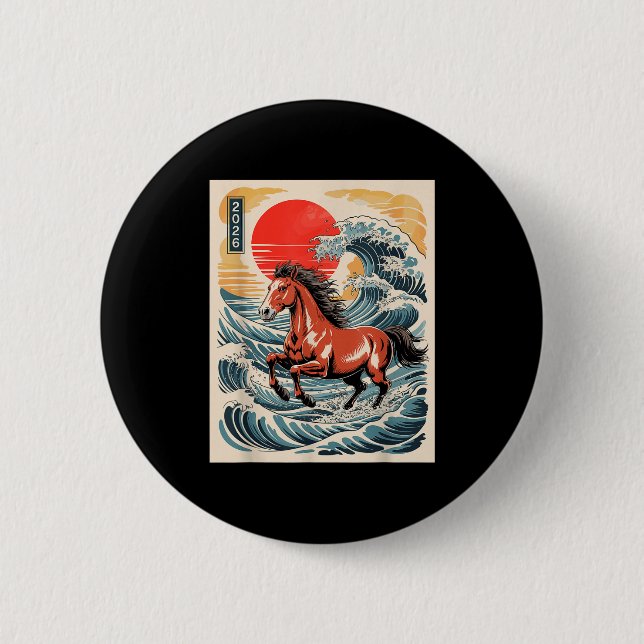2026 Year Of The Horse Japanese Wave Art Lunar New Button (Vorderseite)