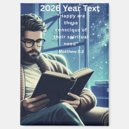 2026 Year Text Man Reading Magnet