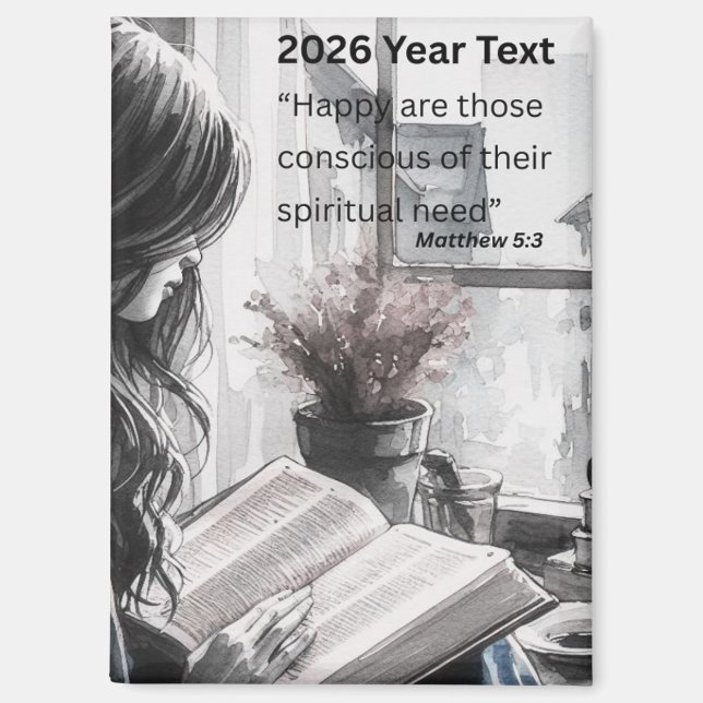 2026 Year Text Woman Reading Magnet (Vorderseite)