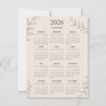 2026 Yearly Calendar Floral Line Art Minimalistisc