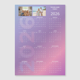 2026 Yearly Calendar Pink Blue Personalised Photo Magnetkarte