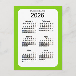 2026 Yellow Green 6 Month Mini Calendar von Janz Postkarte