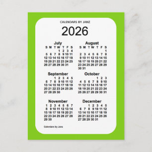 2026 Yellow Green 6 Month Mini Calendar von Janz Postkarte