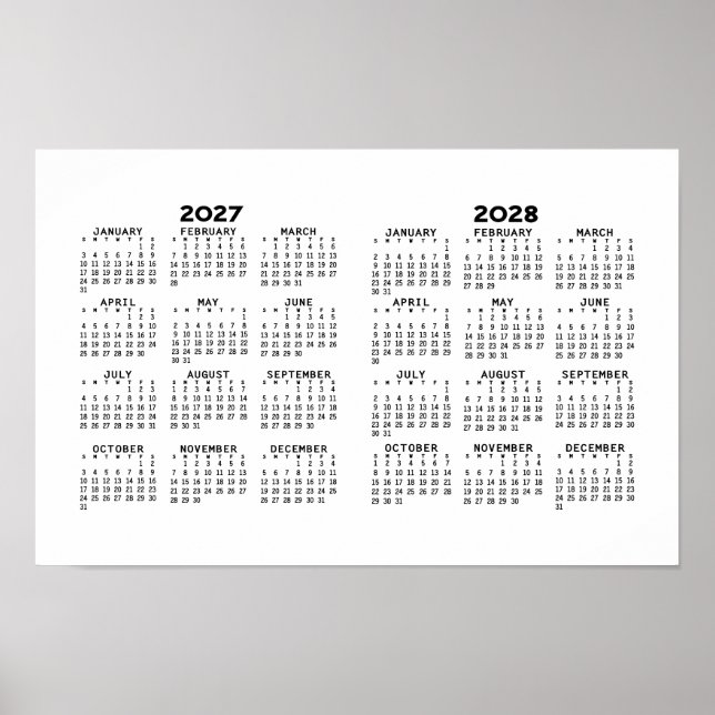 2027 2028 Kalender - Basic Minimal 2 Jahre Poster (Vorne)