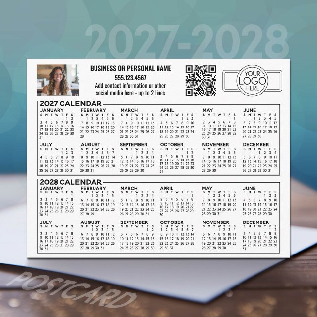 2027 2028 Kalender mit Logo, QR-Code, Foto Postkarte (2027 and 2028 Calendar Postcard)