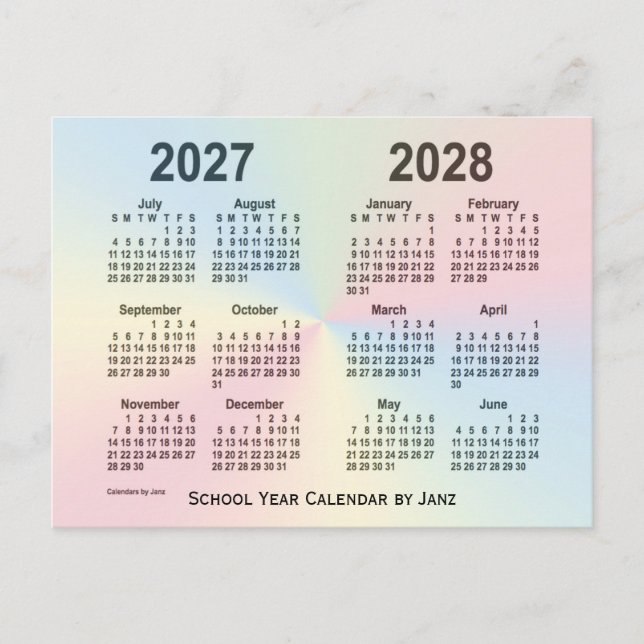 2027-2028 Rainbow Cloud School Calendar by Janz Postkarte (Vorderseite)