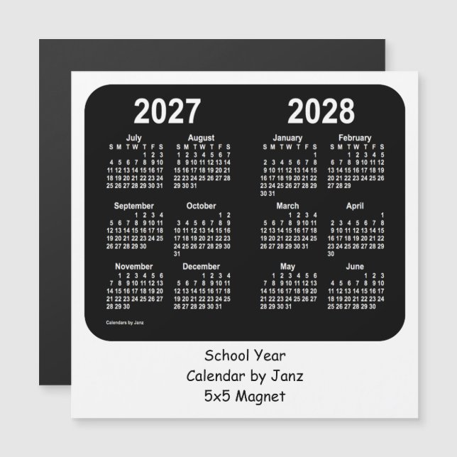 2027-2028 Schwarz-Weiß-Schulkalender von Janz Magnetkarte (Vorne/Hinten)