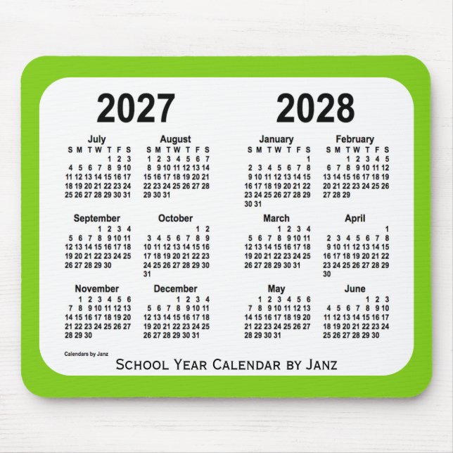 2027-2028 Yellow Green School Calendar by Janz Mousepad (Vorne)