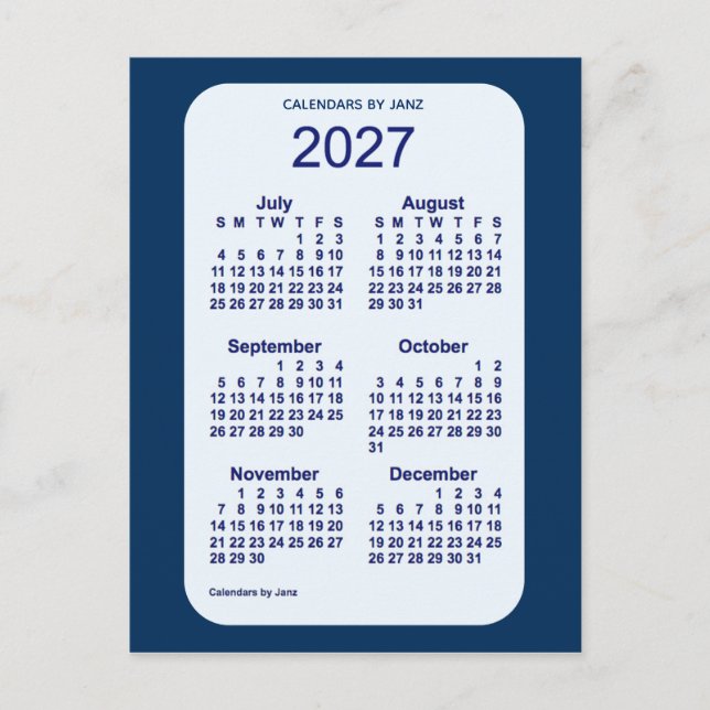 2027 Alice Blue 6 Month Mini Calendar von Janz Postkarte (Vorderseite)