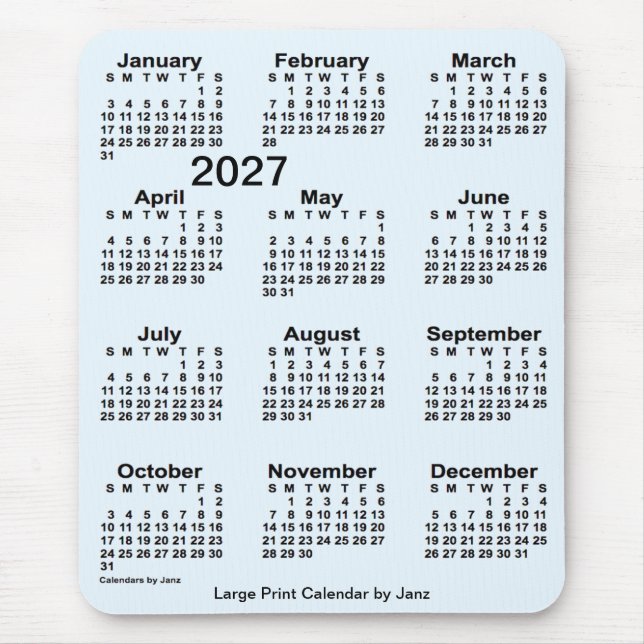 2027 Alice Blue Large Print Calendar von Janz Mousepad (Vorne)