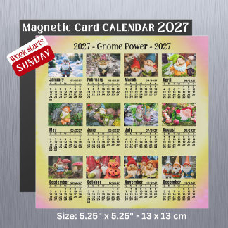 2027 Benutzerdefinierter Foto-Gnom-Kalender, Begin Magnetkarte