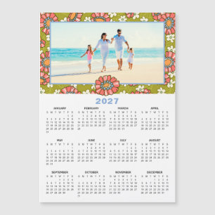 2027 Benutzerdefinierter Foto-Retro-Blumenkalender Magnetkarte