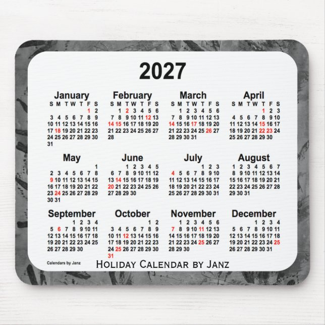 2027 Black Holiday Art Kalender von Janz Mouse Pad Mousepad (Vorne)