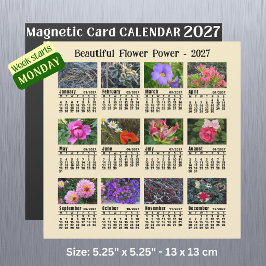 2027 Blumenkalender - Montag Woche Magnetkarte 
