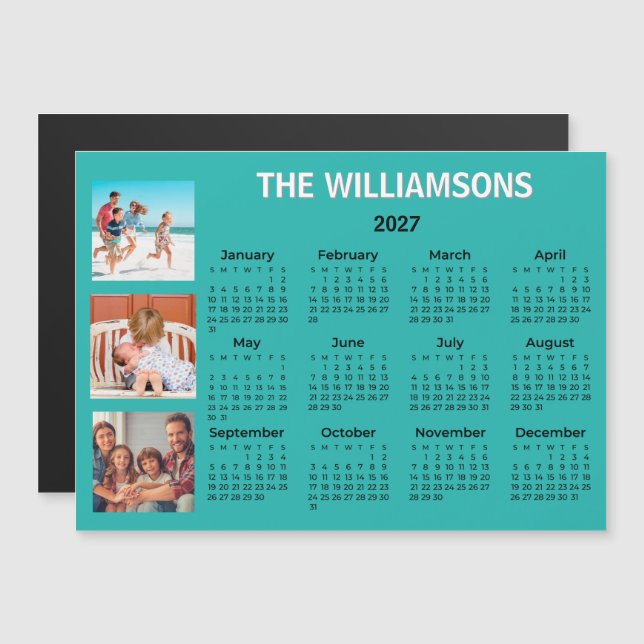 2027 Bunter Kalender Foto Collage Magnet (Vorne/Hinten)