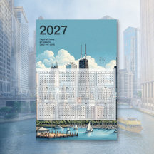 2027 Chicago Skyline Architecture Blue Calendar
