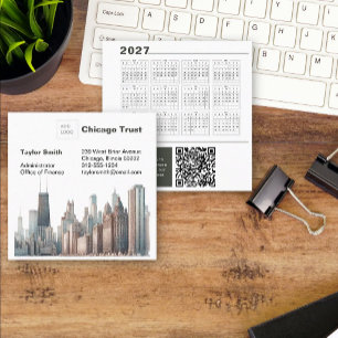 2027 Chicago Skyline-Kalender-QR-Code Quadratische Visitenkarte