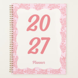 2027 Eleganter Rosa Blumen Hardcover Spiralplaner Planer