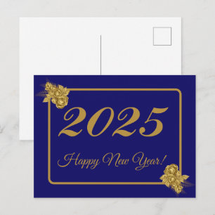 2027, Frohes neues Jahr! Goldene Blume & marinebla Postkarte