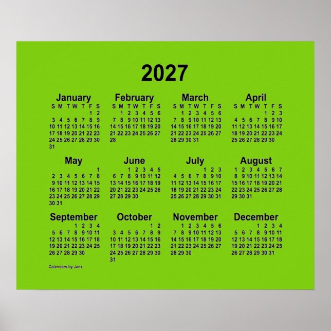 2027 Gelber grüner Kalender von Janz Print Poster (Vorne)