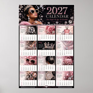 2027 Glam Pink & Diamant-Wandkalenderposter Poster