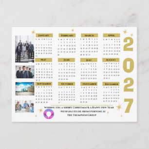 2027 Goldenes Firmenkalender Weihnachten & Neujahr Postkarte
