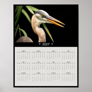 2027 Großer Blau Reiher Wandkalender: Marsch Majes Poster