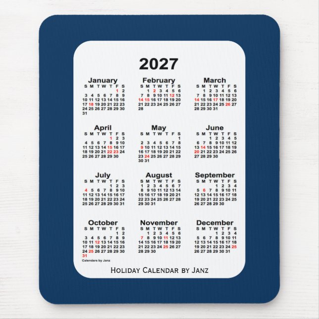 2027 Holiday Police Box Blue Calendar von Janz Mousepad (Vorne)