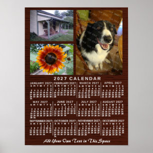 2027 Jahr Monats Kalender Holz individuell 3 Fotos Poster