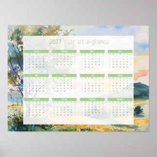 2027 Jahresübersicht Wasserfarben-Kalender Poster