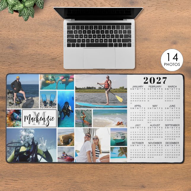 2027 Kalender 14 Fotos Monogramm Name Benutzerdefi Schreibtischunterlage (Von Creator hochgeladen)