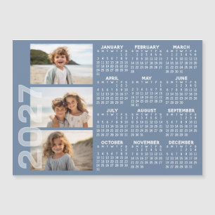 2027 Kalender - 3 Fotos Basic Blau Minimal Magnet