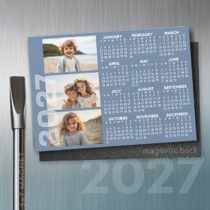 2027 Kalender - 3 Fotos Basic Blau Minimal Magnet