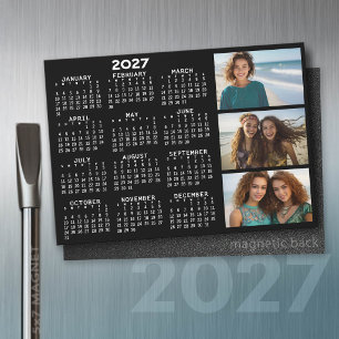2027 Kalender 3 Fotos Basic Schwarz Minimal Magnet