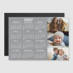 2027 Kalender 3 Fotos Minimal Grau Weiß Magnet