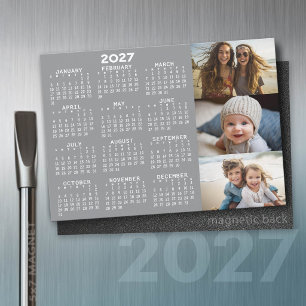 2027 Kalender 3 Fotos Minimal Grau Weiß Magnet