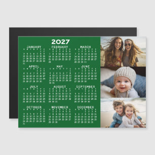 2027 Kalender 3 Fotos Minimal Grün Weiß Magnet