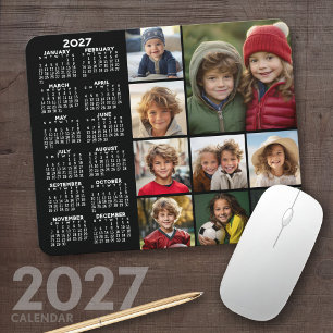 2027 Kalender - 9 Foto-Collage - schwarz Mousepad