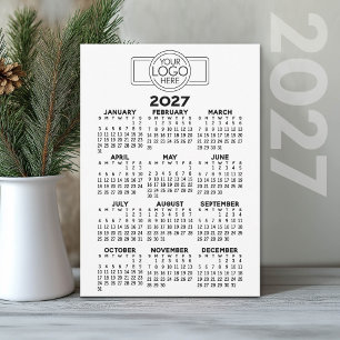 2027 Kalender - Basic Black Minimal Logo Feiertagskarte