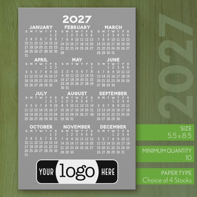 2027 Kalender - Basic Graues Minimal Logo Briefpapier (2027 Calendar Stationery Sheets - 5.5 x 8.5 with logo)