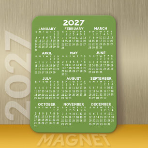 2027 Kalender - Basic Minimal Grün Weiß Modern Magnet