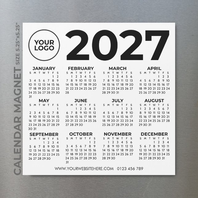 2027 Kalender Basic Simple Modern Business Logo Magnetkarte (Von Creator hochgeladen)
