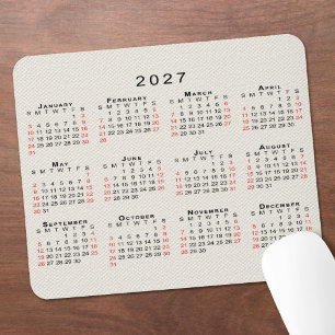 2027 Kalender Beige Faux-Canvas-Textur Mousepad