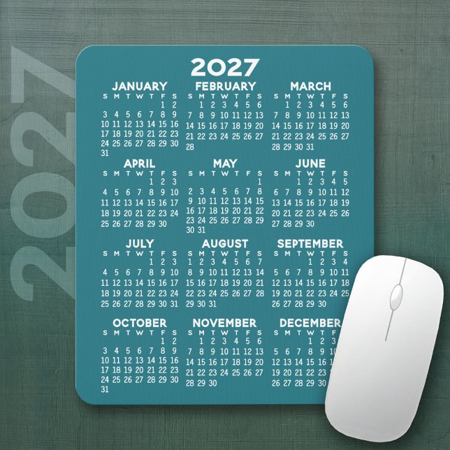 2027 Kalender - blauer Hintergrund - Vertikal  Mousepad (2027 Calendar Mousepad)