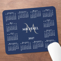 2027 Kalender Chic Monogramm Name auf Navyblau