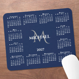 2027 Kalender Chic Monogramm Name auf Navyblau Mousepad